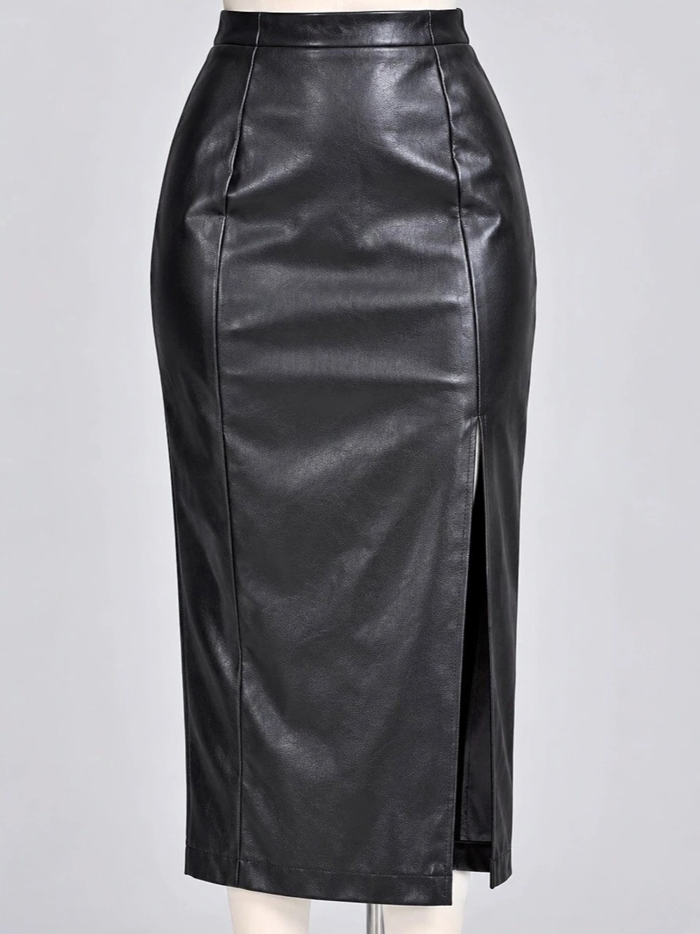 Superdown Black Faux Leather Midi Pencil Skirt Side Slit Size XS NWT - Picture 3 of 7